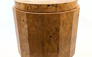 Milo Baughman Style Small Drum Side Table. Pedestal. Bu