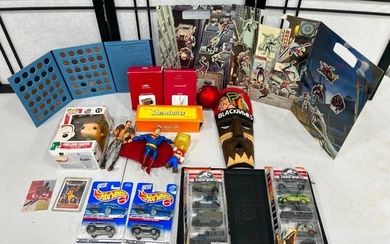 Misc. lot including Wooden Chicago Blackhawks Mask, Sheldon Cooper Funko Pop, Penny Collection
