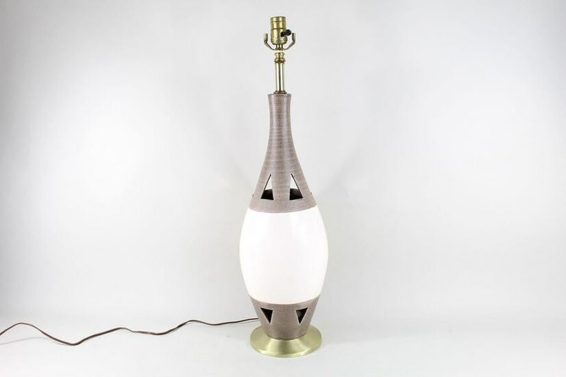 Modern Gray & White Ceramic Lamp w/Triangular Cutouts