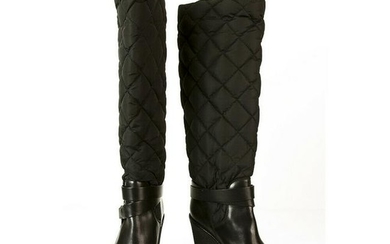 Moncler Women's Black Cernobbio Quilted Wedge Knee High