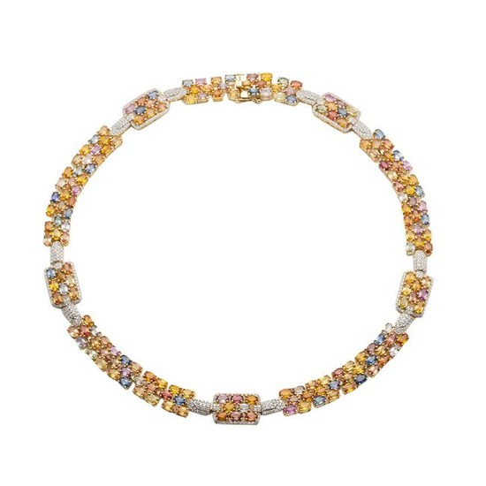 Multi-color Sapphire and Diamond Necklace