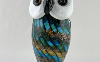Murano Art Glass Owl With Gold Inclusions / Seguso