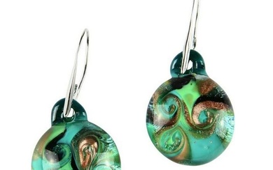 Murano Glass Submerged Green Dangling Earrings