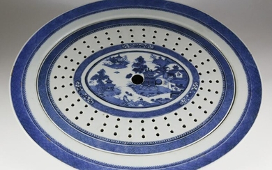Nanking Oval Meat Platter with Strainer, 19th c.