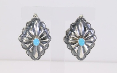 Native America Navajo Handmade Sterling Silver Turquoise Post Earring's By Rita Lee.
