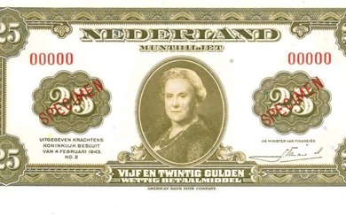 Nederland. 25 gulden. Bankbiljet. Type 1943 II. Wilhelmina - UNC.