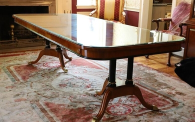 Neoclassical Style Carved Mahogany Dining Room Table With Beveled Glass Top, H 31’’ W