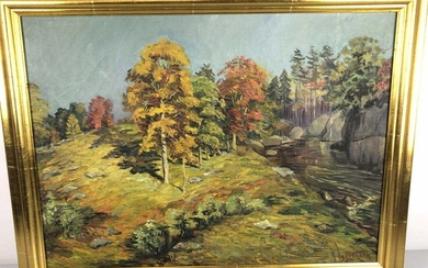New England Fall Oil on canvas signed (LR) Signed