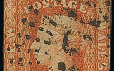 New South Wales 1854-63 Diadem Issues 1856 imperf 1d. orange-red, printed on both sides, the se...
