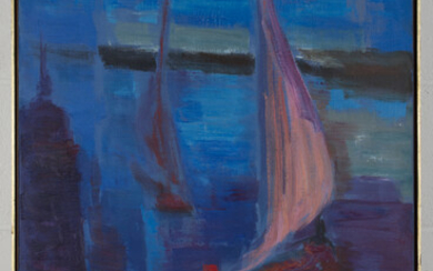 Noémia Guerra - Sailing Boats, oil on canvas, signed and dated '69, 92cm x 59cm, within a