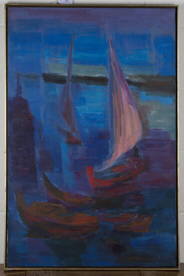 Noémia Guerra - Sailing Boats, oil on canvas, signed and dated '69, 92cm x 59cm, within a