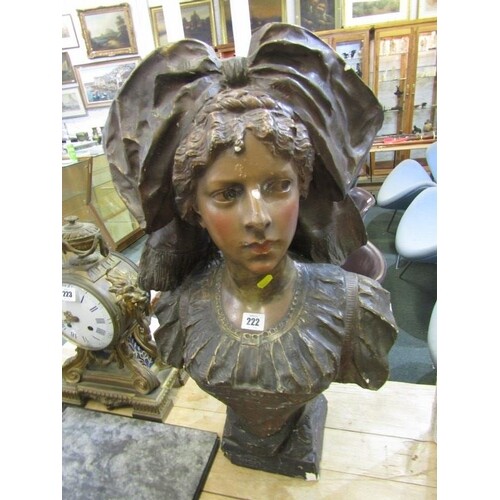 PAINTED PLASTER BUST OF EDWARDIAN STYLE YOUNG LADY, 24" heig...