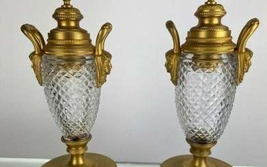 PAIR OF DORE BRONZE AND BACCARAT GLASS CADLE HOLDERS