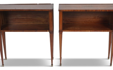 PAIR OF LOUIS XVI STYLE INLAID TULIPWOOD SIDE TABLES, EARLY 20TH CENTURY 26 3/4 x 24 1/4 x 8 in. (67.9 x 61.6 x 20.3 cm.)