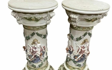 PAIR OF PEDESTALS CAST STONE AND PAINTED