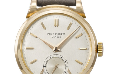 PATEK PHILIPPE. A VERY RARE 18K PINK GOLD WRISTWATCH WITH...