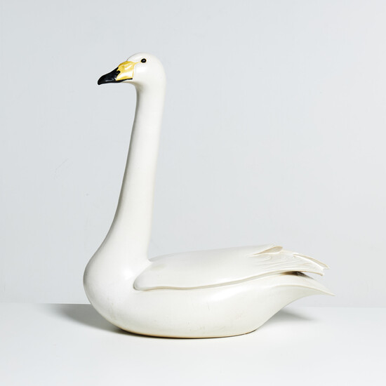 PAUL HOFF. floor sculpture in the form of a whooper swan, Gustavsberg, signed with the studio hand and dated 1983, glazed stoneware.