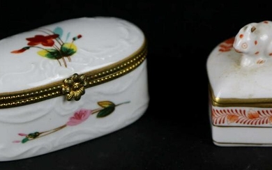 PORCELAIN HEREND AND LIOMOGES BOX GROUPING