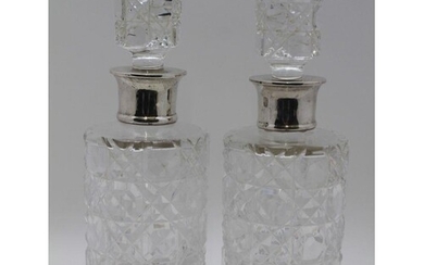 PREECE & WILLICOMBE, A PAIR OF SILVER MOUNTED CUT GLASS DECA...