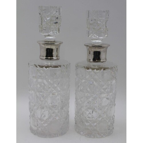 PREECE & WILLICOMBE, A PAIR OF SILVER MOUNTED CUT GLASS DECA...