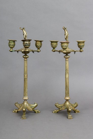 Paar Empire Bronze-Leuchter