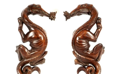 Pr Important English Carved Dragon Curtain Rod Holders