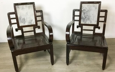 Pair of Chinese Armchairs With Marble Insets