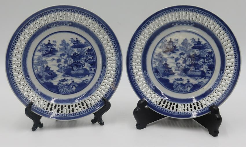 Pair of Chinese Blue and White Reticulated Plates.