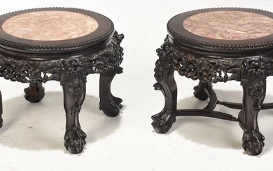 Pair of Chinese Marble Inset Taborets