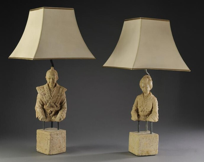 Pair of Chinese ancestor bust lamps