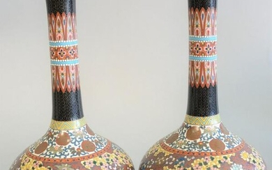 Pair of Chinese cloisonne bottle vases having phoenix