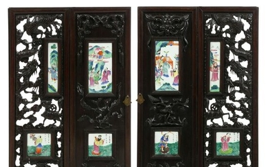 Pair of Chinese doors carved with porcelain plates