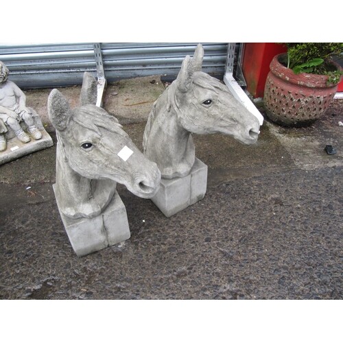 Pair of Concrete Horses Heads.