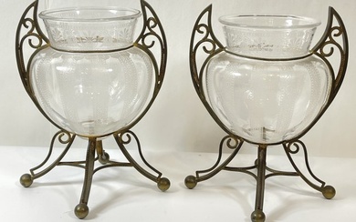 Pair of French Bronze & Baccarat Crystal Vases