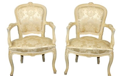 Pair of French Louis XV style armchairs in painted finish