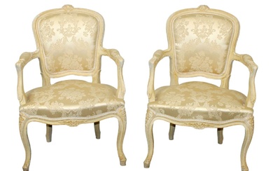 Pair of French Louis XV style armchairs in painted finish