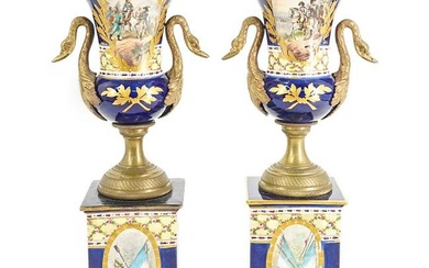 Pair of French Sevres Napoleonic Porcelain Urns