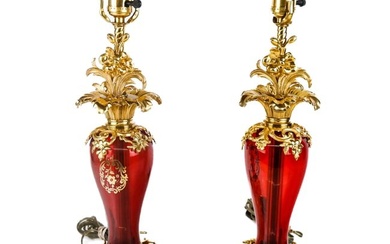 Pair of Gilt Bronze Mounted Glass Table Lamps