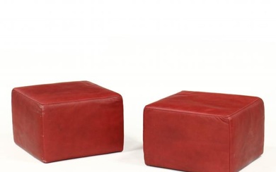 Pair of Italian Red Leather Ottomans