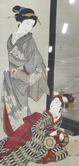 Pair of Japanese Painted Fabric Geishas