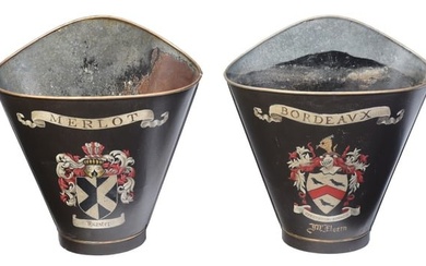 Pair of Large Tole Painted Armorial Buckets