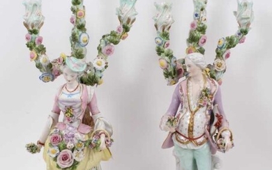 Pair of Meissen style porcelain figural candlesticks
