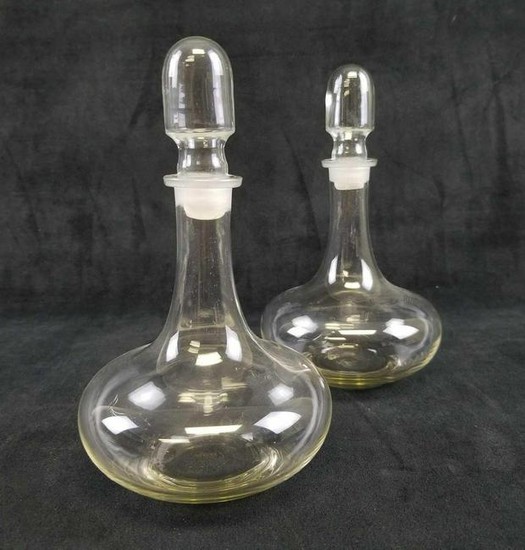 Pair of Mid Century Design Hand Blown Glass Decanters