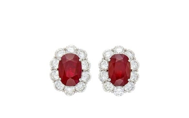 Pair of Platinum, Ruby and Diamond Earclips