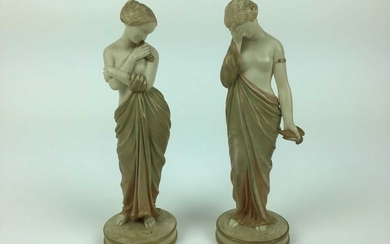 Pair of Royal Worcester Blush ivory semi clad female figures