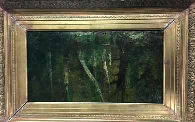 Pair of paintings depicting undergrowth with characters, one signed