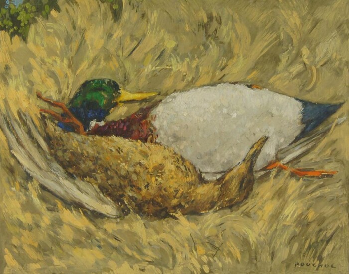 Paul Pouchol, French 1904-1963- Les Canards; oil on canvas, signed lower right, 33 x 41.5 cm (ARR)