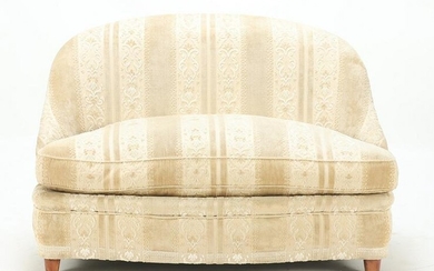 Petite French settee having nicely shaped back C 1945. Ht: 31" Wd: 46" Dpth: 31" Seat: 16.5"