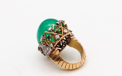 Pierre Sterle 1950 Modernist Ring In 18Kt Gold And 43.43 Ctw Emeralds & Diamonds