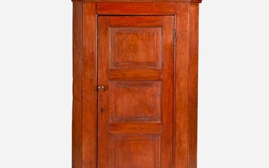 Pine single-paneled door corner cupboard, circa 1800
